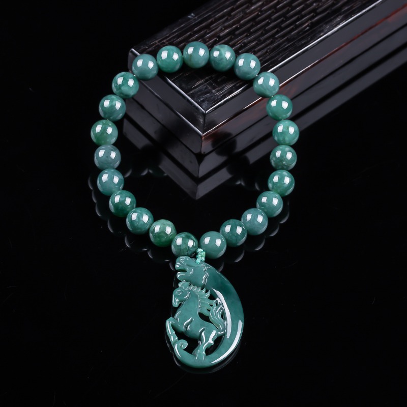 Beading - Natürliches Jadeit Blauwasser-Tierkreiszeichen Pferdeperlen Handgeknüpftes Armband