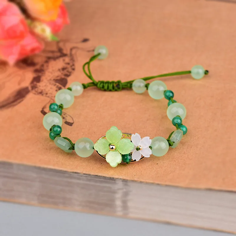 Beading - Grüne Jade Blume Armband Amulett Amulette
