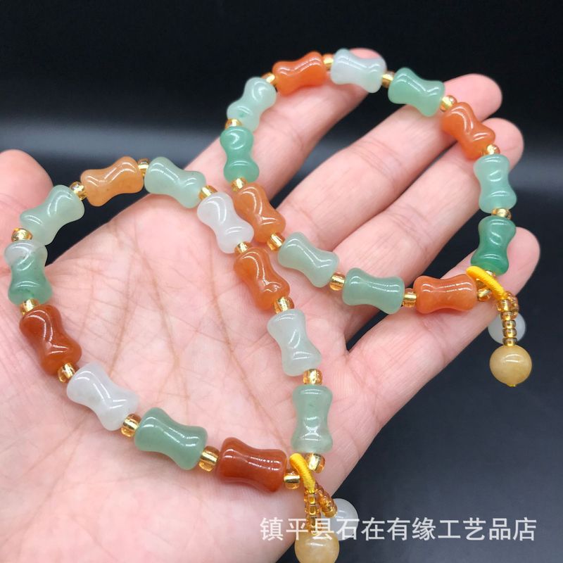 Beading - Natürliches Aventurin-Bambus-, Goldseiden-, Dreifarben-Jade-Glücksperlen-Armband Schmuck
