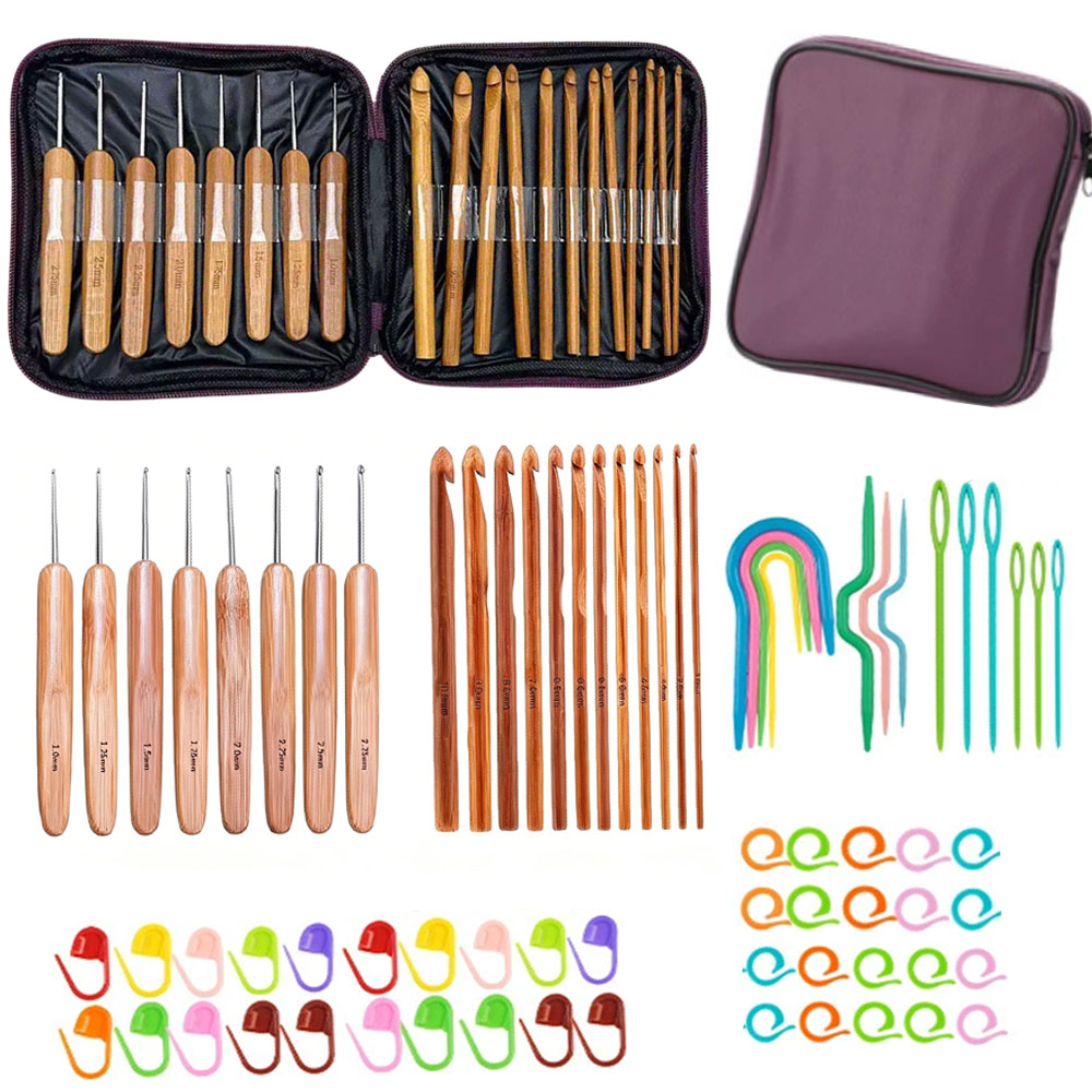 Craft Tools - 74-teiliges Bambus-Häkelnadel-Set Garn-Webwerkzeuge mit Tragbarer Aufbewahrungstasche