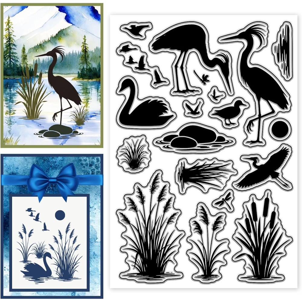 Clear Silicone Stamps For Card Making - Klare Stempel mit Muster von Nässeevögeln,