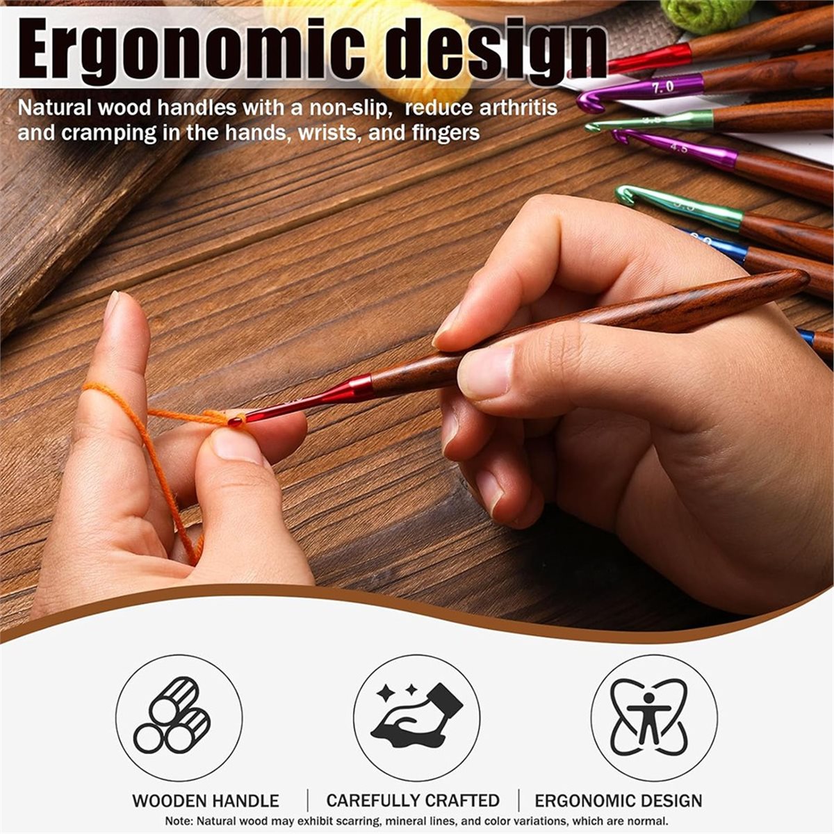 Wooden Crochet Hooks Ergonomic Handle - 2026 Neues Häkelnadel-Set, Ergonomische Häkelnadeln mit