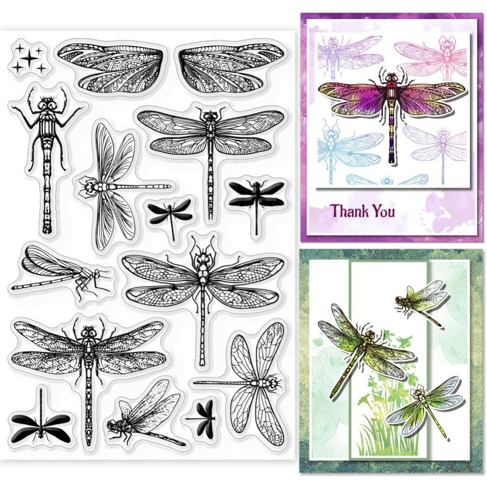 Clear Silicone Stamps For Card Making - Transparente Stempel mit Libellen für DIY-Scrapbooking,