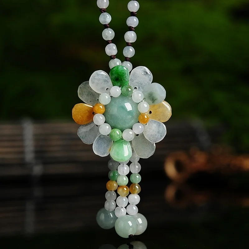 Beading - Zertifiziert Birmanischen Jade Sunflower Anhänger Jadeit