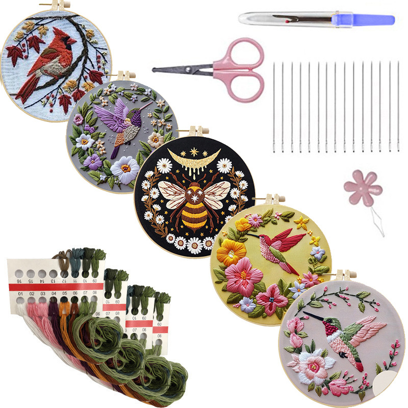 Cross Stitch Stamped Kits Beginners - Kolibri-Stickset für Anfänger, Muster, Stanznadel-Set, Kreuzstich,