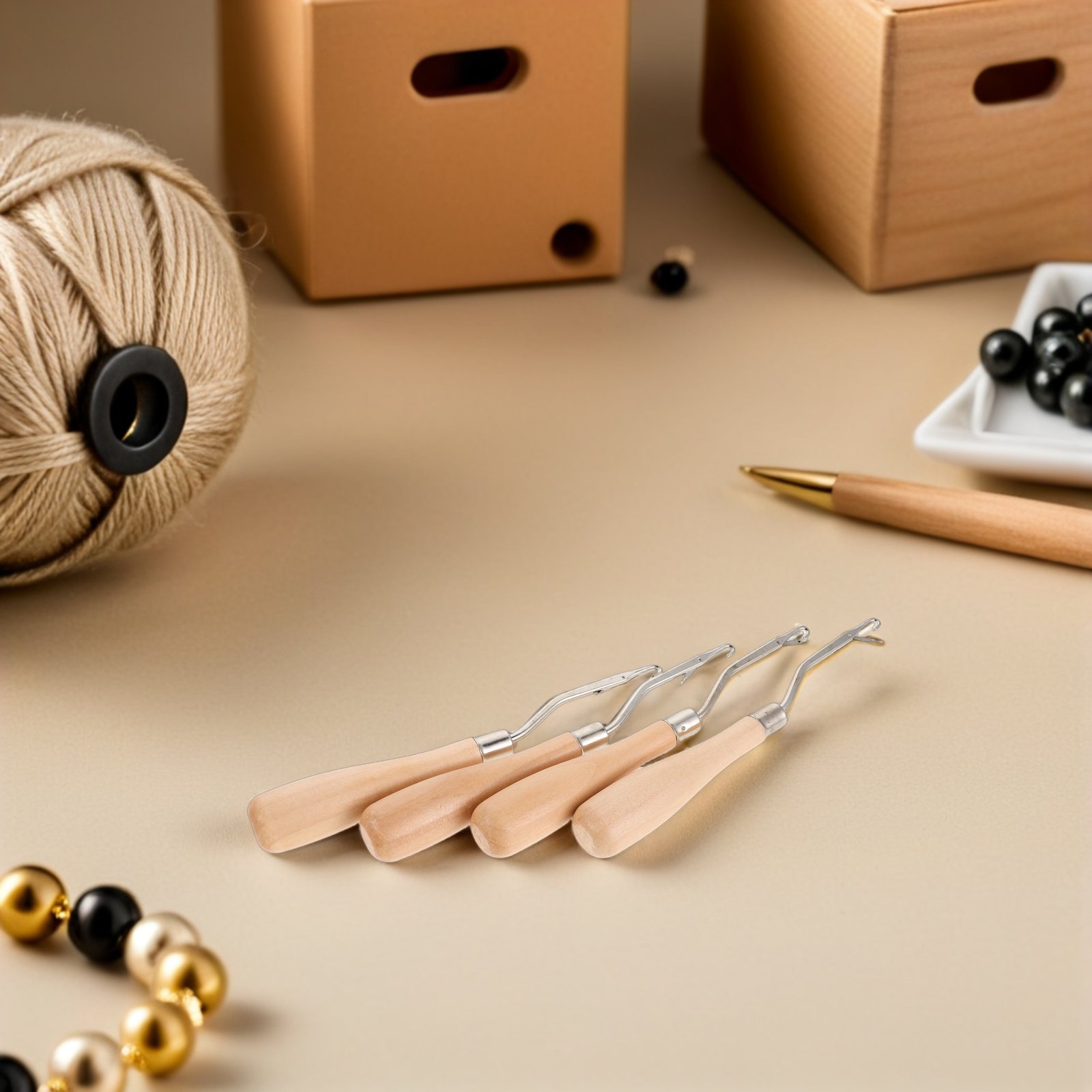 Wooden Crochet Hooks Ergonomic Handle - 4 Stück Häkelnadeln mit ergonomischem Holzgriff,