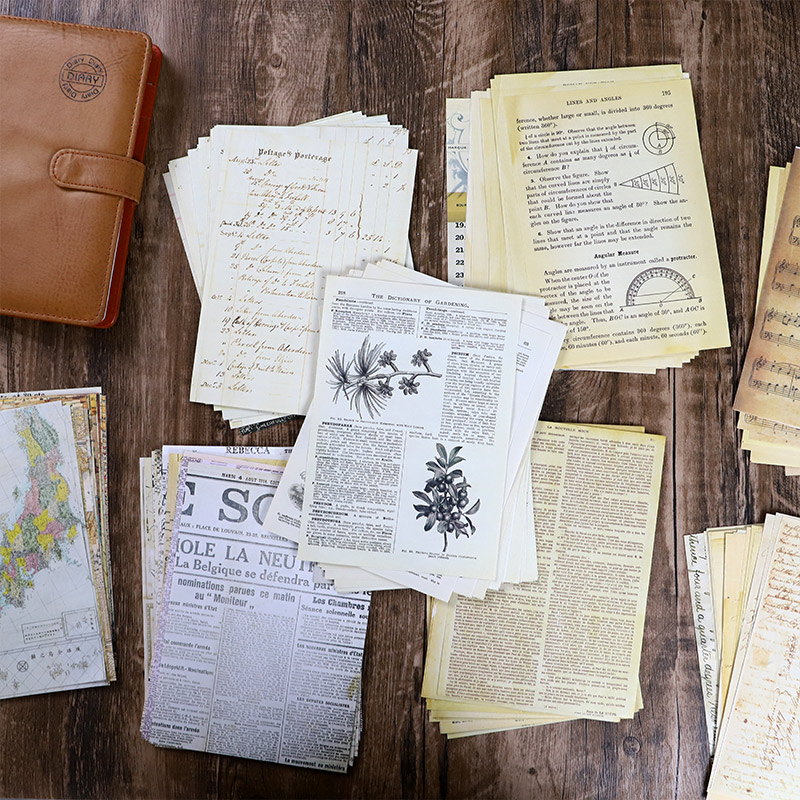 Vintage Junk Journal Scrapbooking Paper - 30 Stück alte Karte, Blumenbuchstaben, Musikseite,