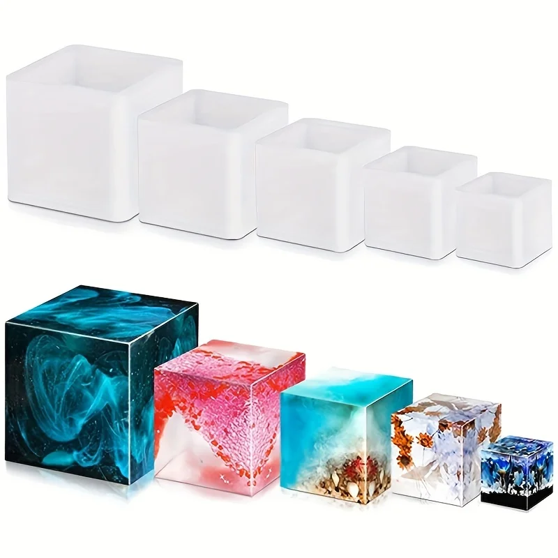 Silicone Epoxy Resin Molds Set - 5-teilige quadratische Harzform aus Silikon, Epoxidharz-Gießform,