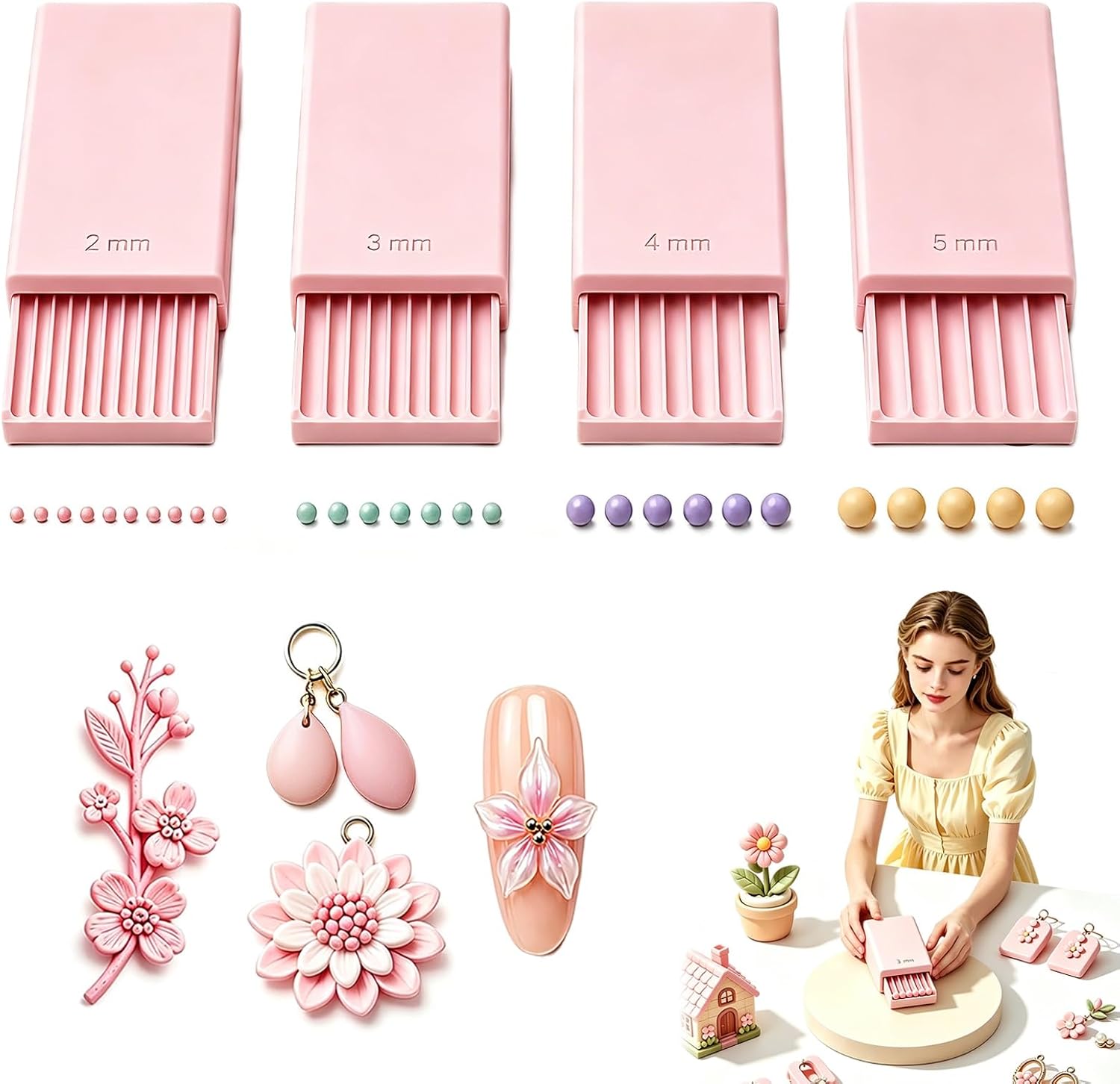 Craft Tools - 3D-Druck Ton-Gel-Ball-Maker-Werkzeug, Nagelkunst-Perlenroller für 3D-Gel-Blumen |