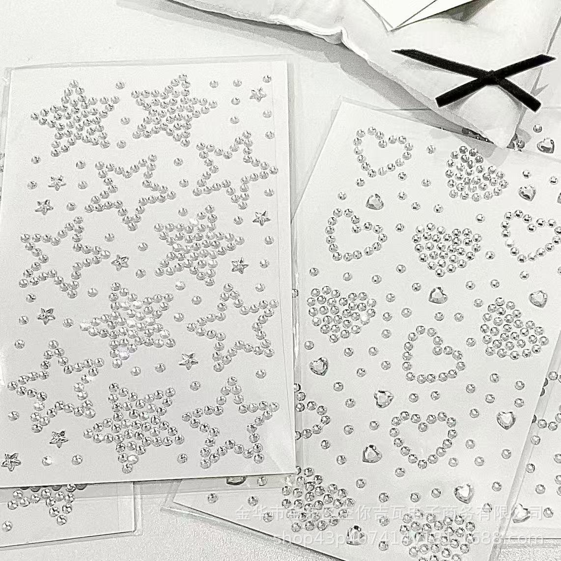Scrapbooking - Silberne Stern-Herz-Strass-Aufkleber, Flache Schmucksteine für DIY-Nagelkunst,