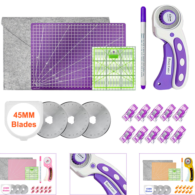 Rotary Cutter For Fabric 45Mm - 45-mm-Rollenschneider mit verstärkter A4-Schneidematte + SK5-Ersatzklingen